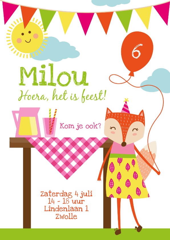 Kinderfeestjes - Kinderfeestje uitnodiging zomerfeestje meisje