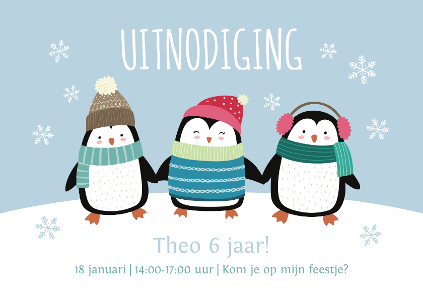 Kinderfeestjes - Kinderfeestje uitnodigingskaart pinguïns blauw