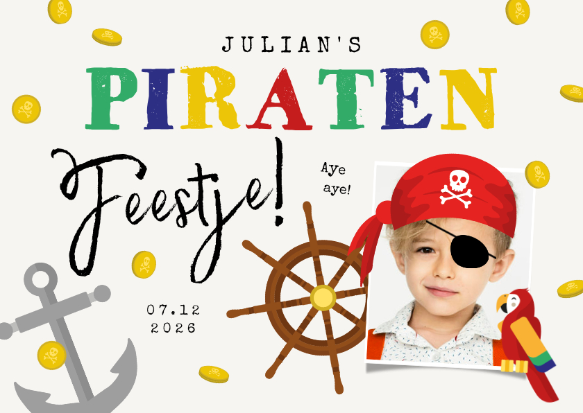 Kinderfeestje uitnodigingskaart piraten schatkist - Kinderfeestjes Kinderfeestjes - Kinderfeestje uitnodigingskaart piraten schatkist