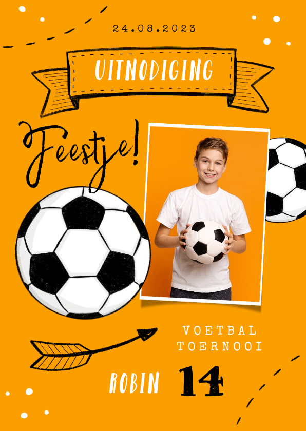 Kinderfeestje voetbal oranje foto doodle - Kinderfeestjes Kinderfeestjes - Kinderfeestje voetbal oranje foto doodle