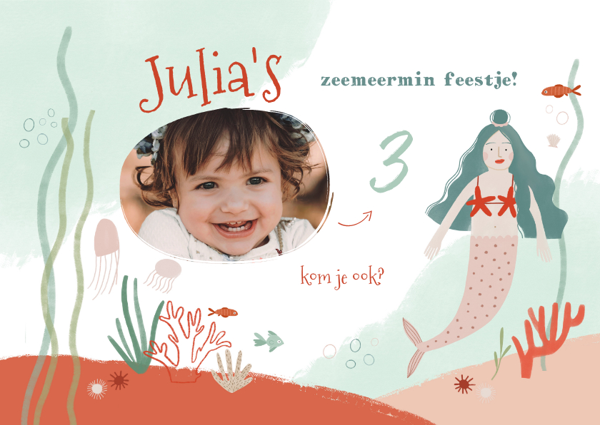Kinderfeestje zeemeermin onderwater uitnodiging meisje - Kinderfeestjes Kinderfeestjes - Kinderfeestje zeemeermin onderwater uitnodiging meisje
