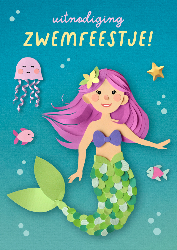 Kinderfeestjes - Kinderfeestje zeemeermin uitnodiging zwemfeestje