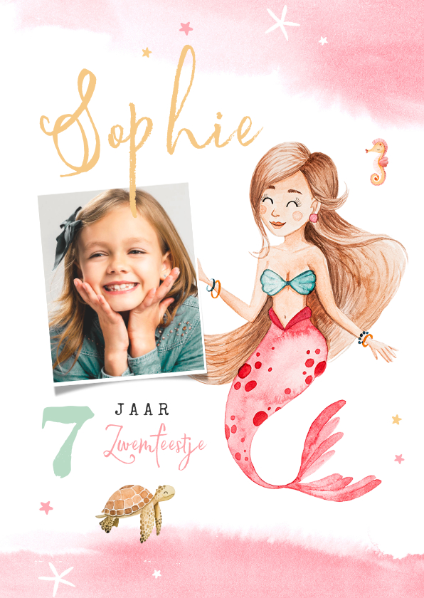 Kinderfeestje zwemfeestje uitnodiging zeemeermin zeepaardje - Kinderfeestjes Kinderfeestjes - Kinderfeestje zwemfeestje uitnodiging zeemeermin zeepaardje