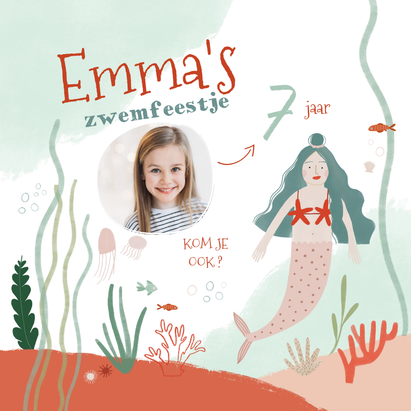 Kinderfeestje zwemfeestje zeemeermin onderwater uitnodiging - Kinderfeestjes Kinderfeestjes - Kinderfeestje zwemfeestje zeemeermin onderwater uitnodiging