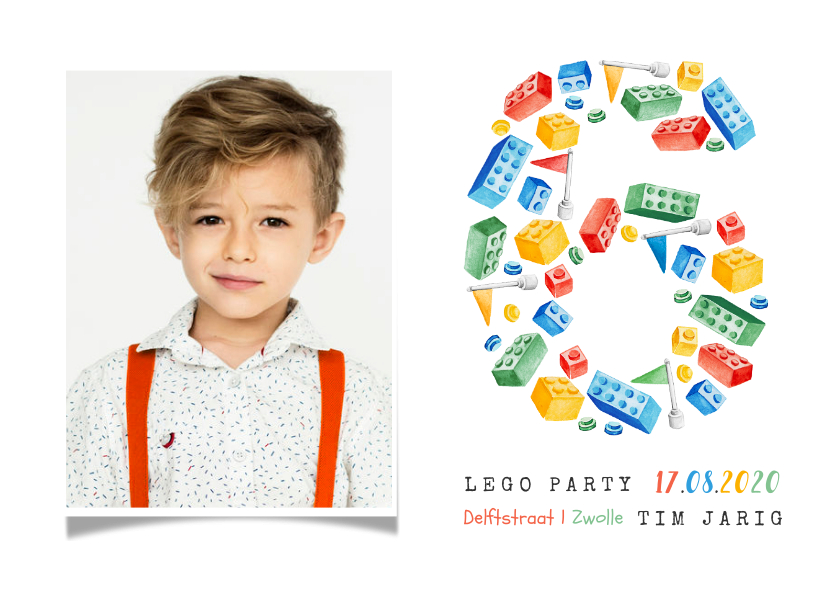 Lego uitnodiging kinderfeestje 6 jaar fotokaart vrolijk - Kinderfeestjes Kinderfeestjes - Lego uitnodiging kinderfeestje 6 jaar fotokaart vrolijk