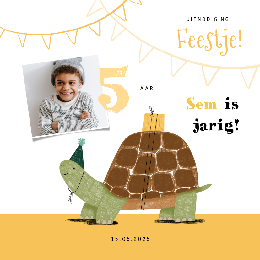 Kinderfeestjes - Leuke kinderfeestje uitnodiging schildpad feestje slinger