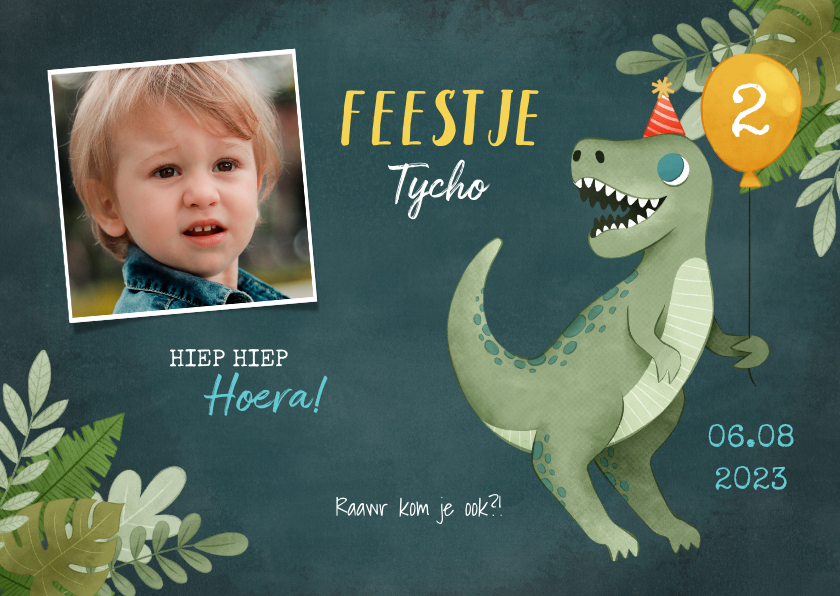 Leuke uitnodiging kinderfeestje met dino, ballon en jungle - Kinderfeestjes Kinderfeestjes - Leuke uitnodiging kinderfeestje met dino, ballon en jungle