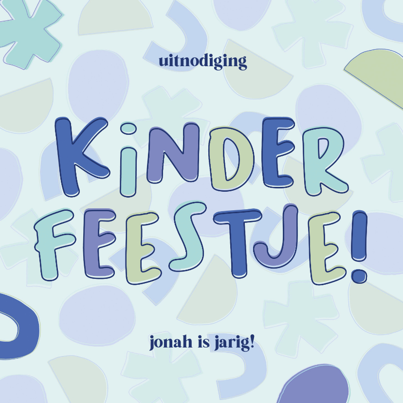 Kinderfeestjes - Leuke uitnodiging kinderfeestje met speelse letters blauw