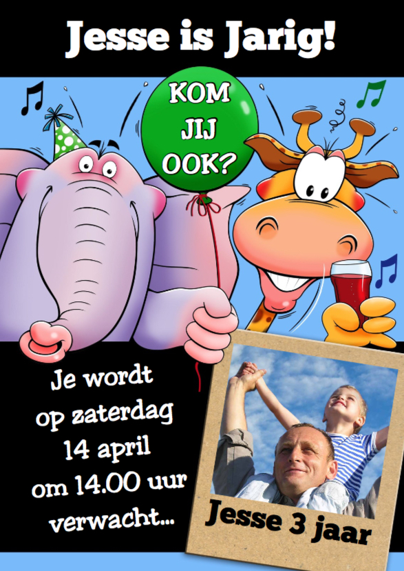 Leuke uitnodiging kinderfeestje voor jongen olifant en giraf - Kinderfeestjes Kinderfeestjes - Leuke uitnodiging kinderfeestje voor jongen olifant en giraf