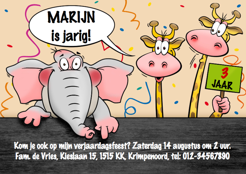 Leuke uitnodiging voor kinderfeestje met olifant en giraffen - Kinderfeestjes Kinderfeestjes - Leuke uitnodiging voor kinderfeestje met olifant en giraffen