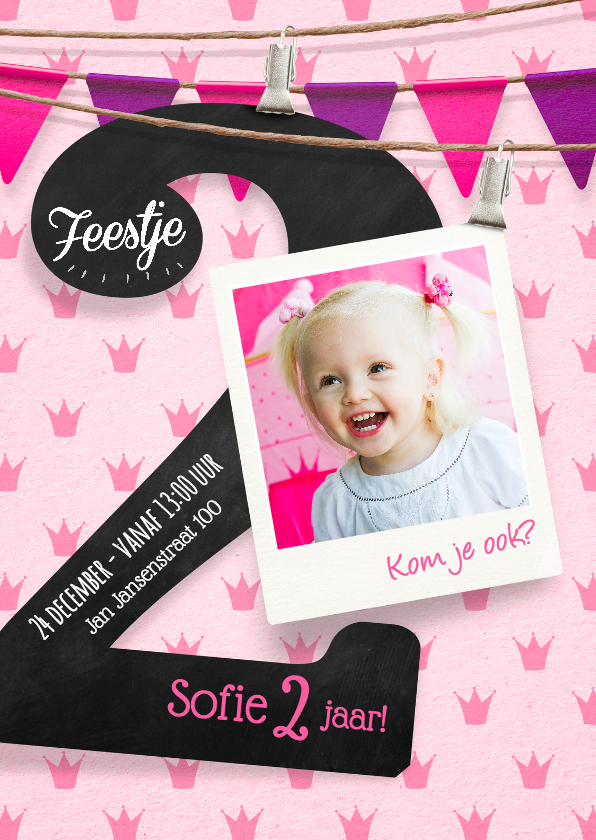 Lieve uitnodiging 2 jaar meisje - Kinderfeestjes Kinderfeestjes - Lieve uitnodiging 2 jaar meisje