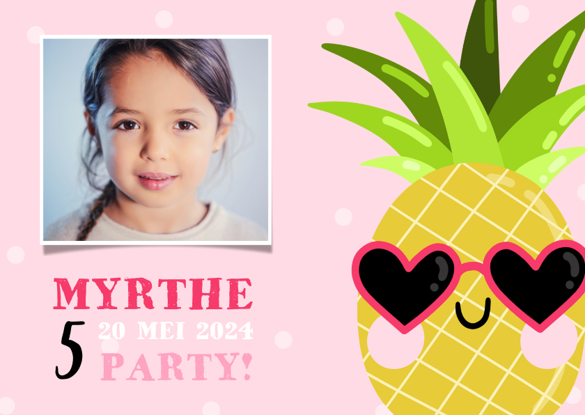 Lieve uitnodiging kinderfeestje ananas met zonnebril - Kinderfeestjes Kinderfeestjes - Lieve uitnodiging kinderfeestje ananas met zonnebril