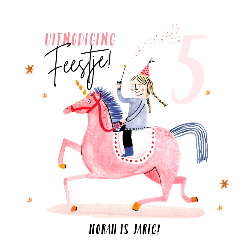 Kinderfeestjes - Lieve uitnodiging kinderfeestje roze unicorn prinses