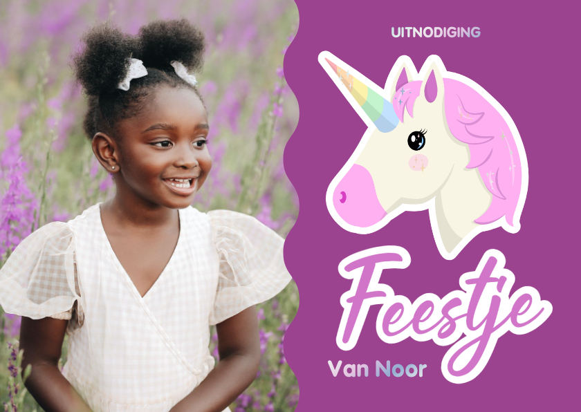 Kinderfeestjes - Paarse uitnodiging voor een kinderfeestje met eenhoorn foto