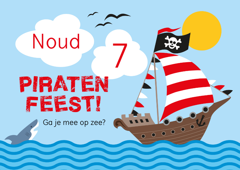 Kinderfeestjes - Piratenfeest uitnodiging piratenschip