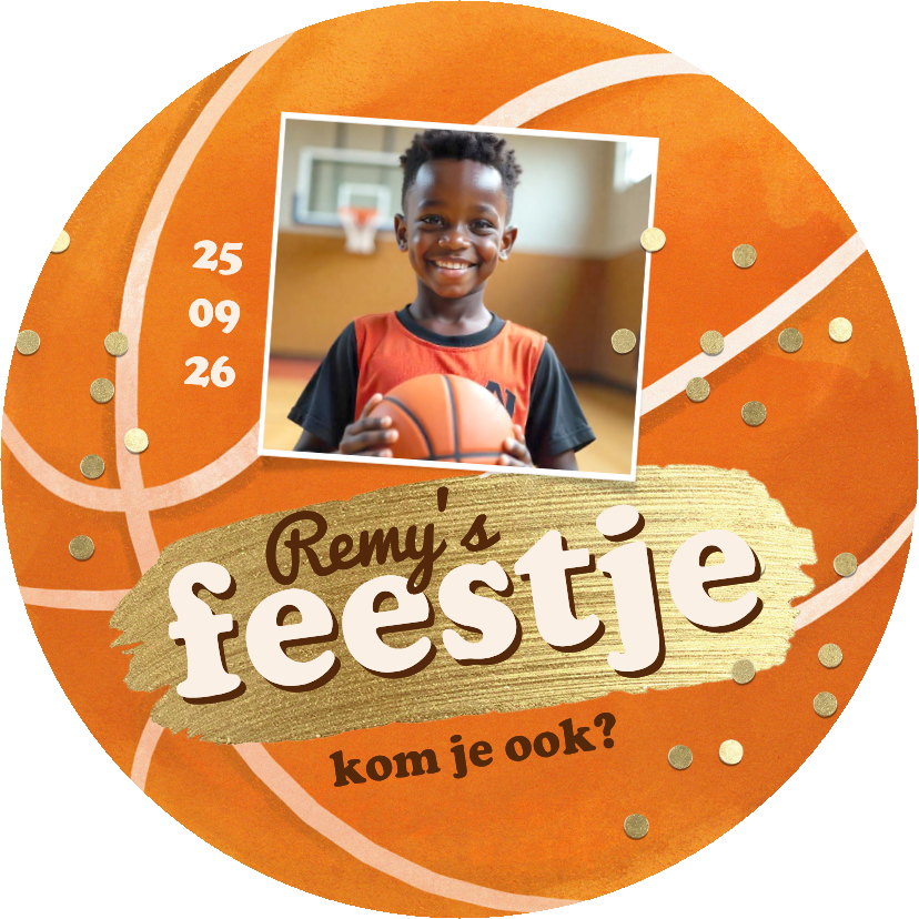 Kinderfeestjes - Ronde kaart kinderfeestje basketbal sport feestje 
