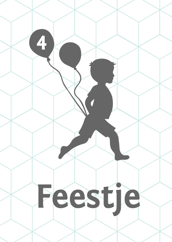Silhouet uitnodiging jongen met ballonnen - Kinderfeestjes Kinderfeestjes - Silhouet uitnodiging jongen met ballonnen