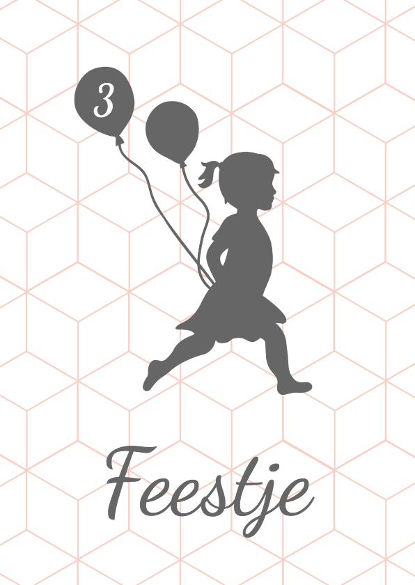 Silhouet uitnodiging meisje met ballonnen - Kinderfeestjes Kinderfeestjes - Silhouet uitnodiging meisje met ballonnen