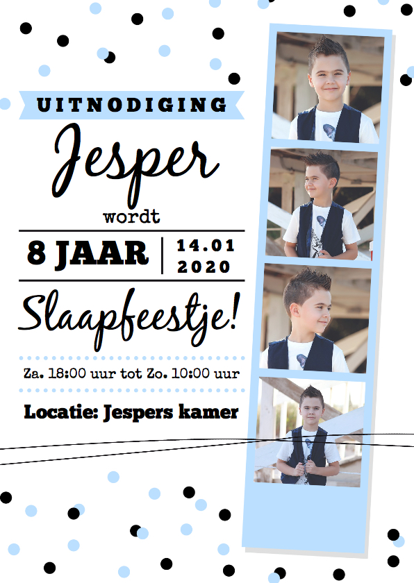 Kinderfeestjes - Slaapfeestje fotostrip blauw jongen