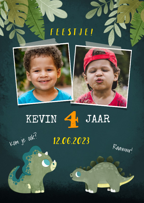 Stoer kinderfeestje uitnodiging dino's, jungle en foto's - Kinderfeestjes Kinderfeestjes - Stoer kinderfeestje uitnodiging dino's, jungle en foto's