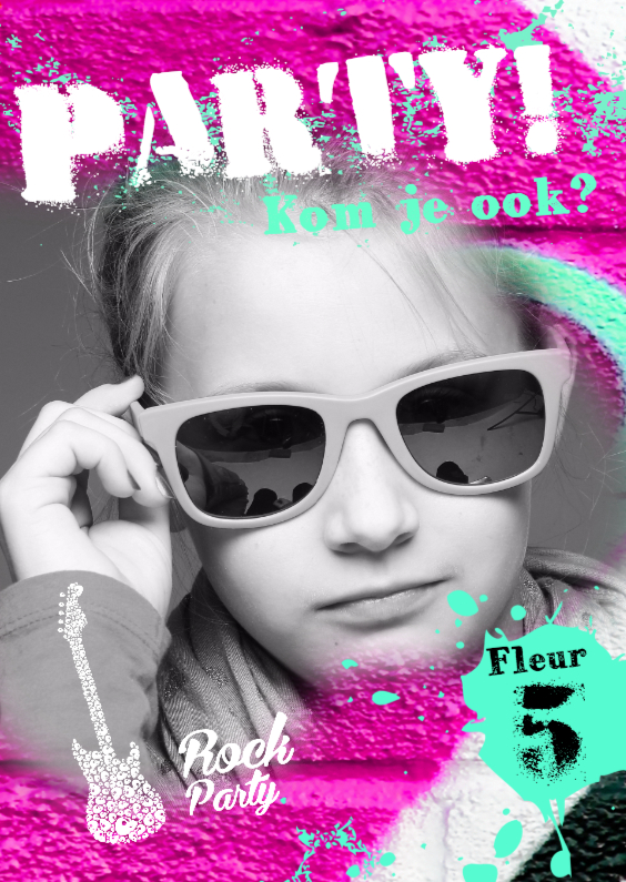 Stoere graffiti rock kaart meisje - Kinderfeestjes Kinderfeestjes - Stoere graffiti rock kaart meisje