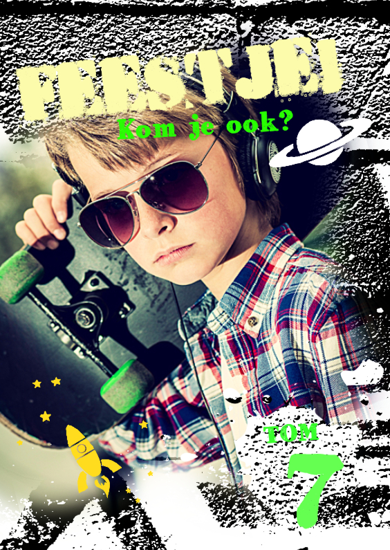 Stoere graffiti uitnodiging jongen - Kinderfeestjes Kinderfeestjes - Stoere graffiti uitnodiging jongen