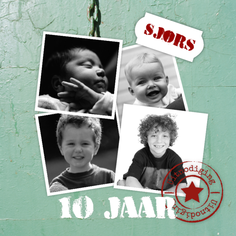 Stoere kaart met 4 foto's-isf - Kinderfeestjes Kinderfeestjes - Stoere kaart met 4 foto's-isf