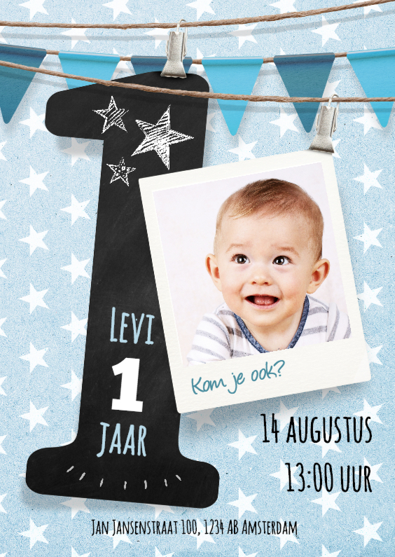 Stoere uitnodiging 1 jaar jongen - Kinderfeestjes Kinderfeestjes - Stoere uitnodiging 1 jaar jongen
