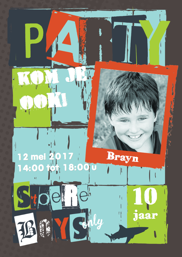 Stoere uitnodiging kinderfeestje Brayn - Kinderfeestjes Kinderfeestjes - Stoere uitnodiging kinderfeestje Brayn