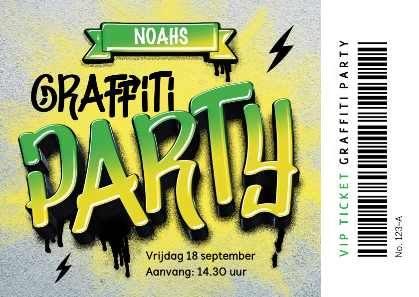 Kinderfeestjes - Stoere uitnodiging kinderfeestje graffiti ticket