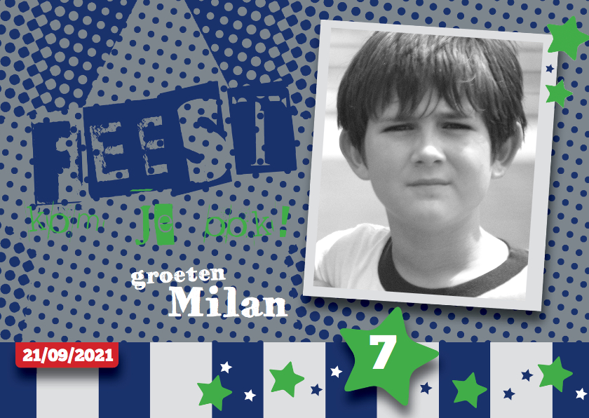 Stoere uitnodiging kinderfeestje Milan - Kinderfeestjes Kinderfeestjes - Stoere uitnodiging kinderfeestje Milan