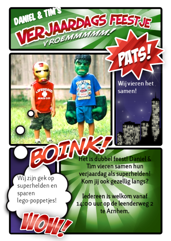 Stripboek kinderfeestje groen - Kinderfeestjes Kinderfeestjes - Stripboek kinderfeestje groen
