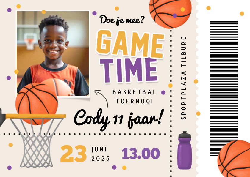 Ticket kinderfeestje basketbal sport activiteit uitnodiging - Kinderfeestjes Kinderfeestjes - Ticket kinderfeestje basketbal sport activiteit uitnodiging