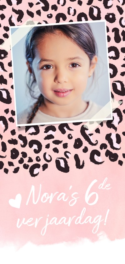 Kinderfeestjes - Trendy kinderfeest uitnodigingskaart met roze panterprint