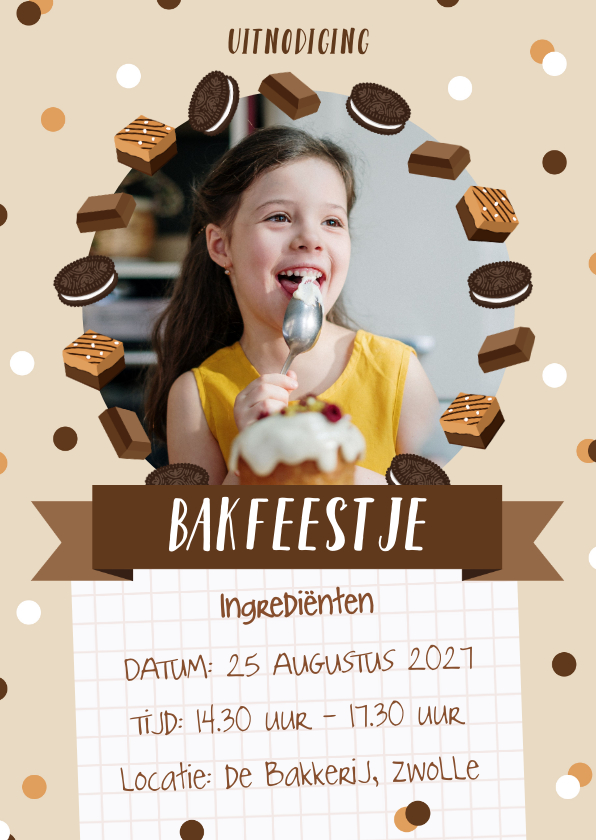 Kinderfeestjes - Uitnodiging bakfeestje met foto