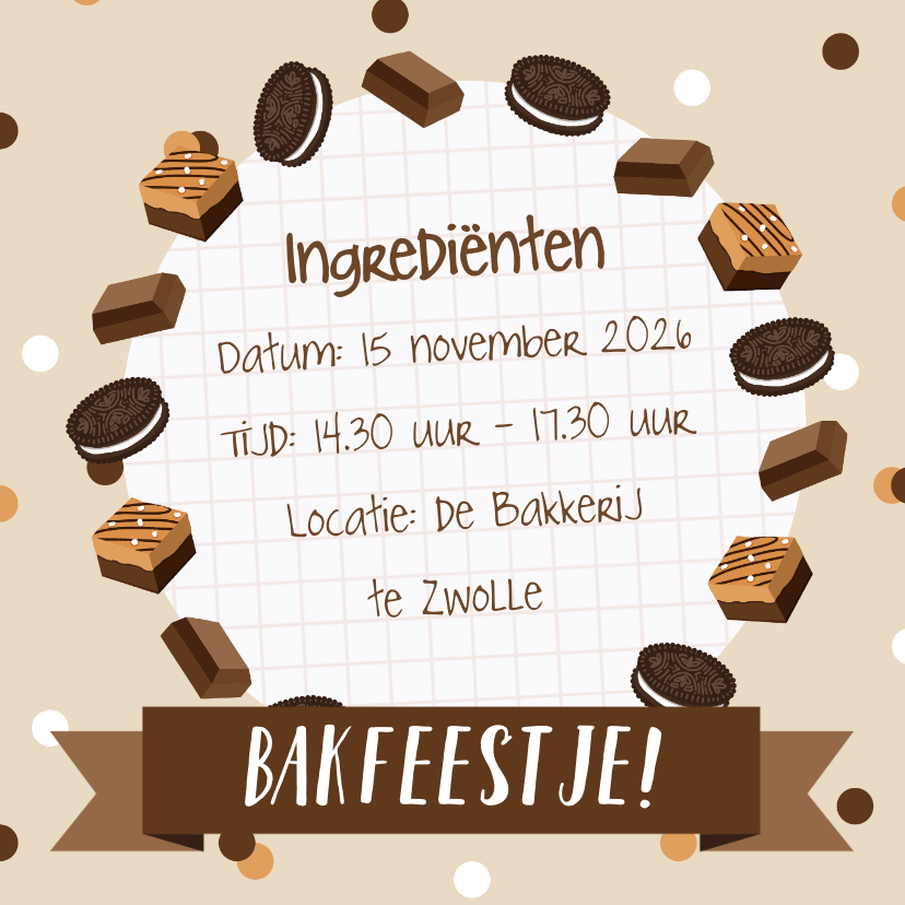 Kinderfeestjes - Uitnodiging bakfeestje met ingrediëntenlijst