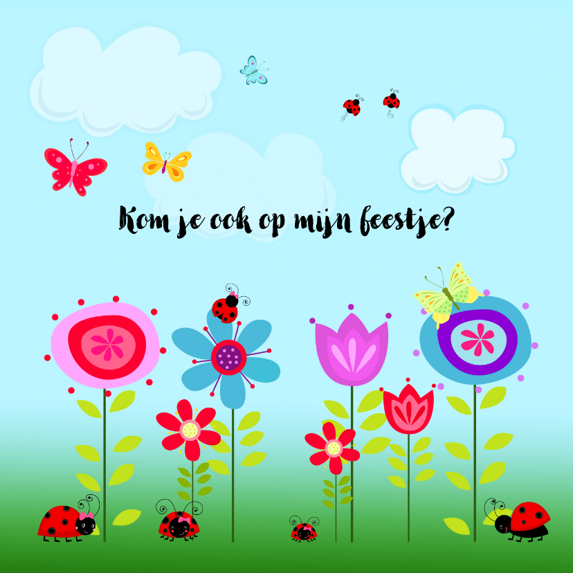 Kinderfeestjes - Uitnodiging bloemen-beestjes