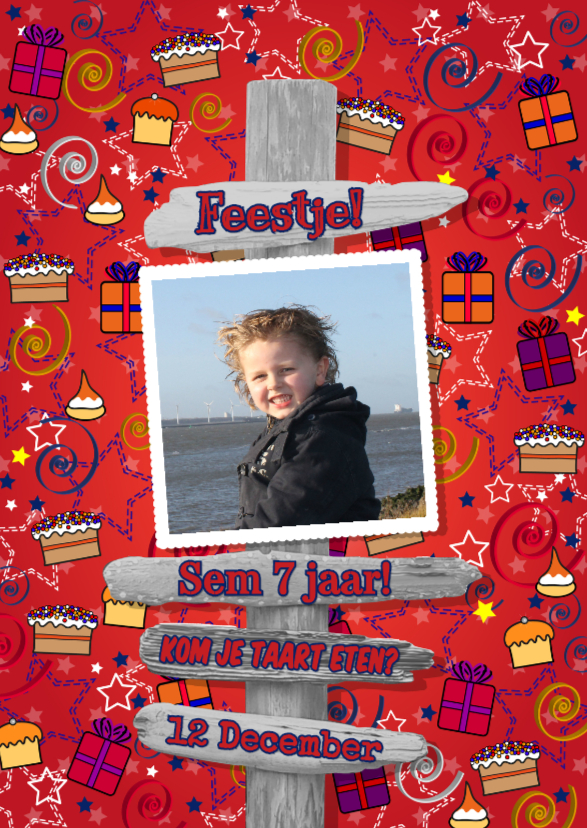 uitnodiging cadeau taart paal S - Kinderfeestjes Kinderfeestjes - uitnodiging cadeau taart paal S