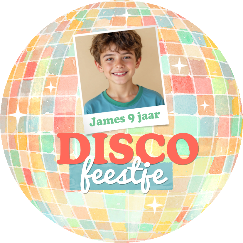Kinderfeestjes - Uitnodiging discofeestje discobal kleurrijk foto unisex