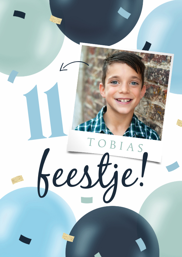 Kinderfeestjes - Uitnodiging feestje jongen confetti foto ballonnen