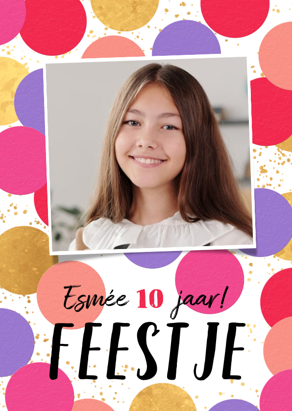 Kinderfeestjes - Uitnodiging feestje meisje confetti goud foto