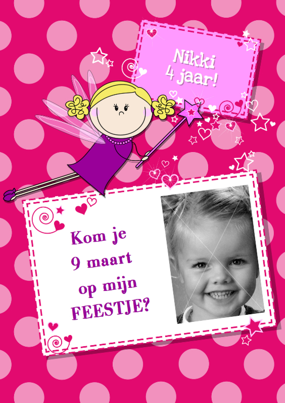 Uitnodiging FEEstje met blij FEEtje - Kinderfeestjes Kinderfeestjes - Uitnodiging FEEstje met blij FEEtje