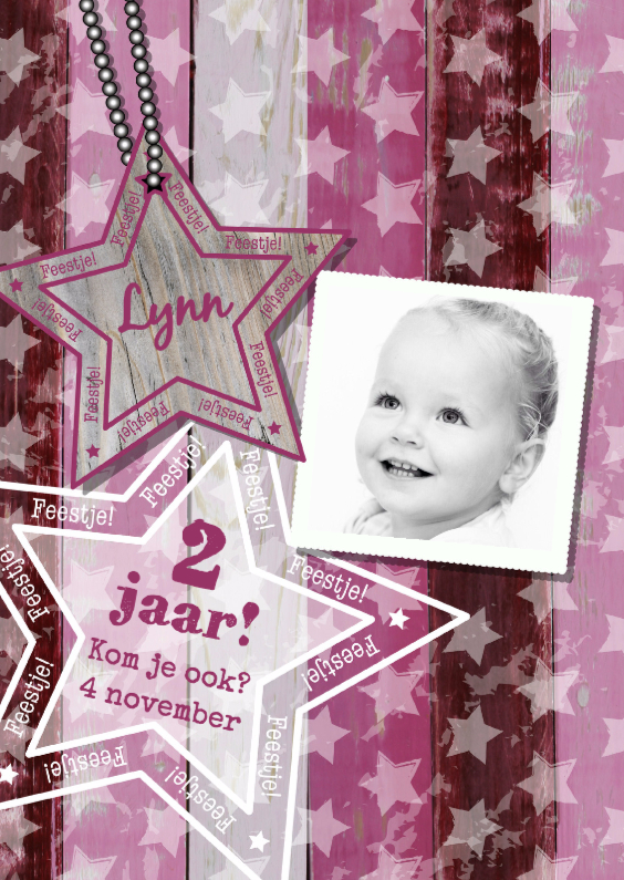 Uitnodiging FOTO roze ster S - Kinderfeestjes Kinderfeestjes - Uitnodiging FOTO roze ster S