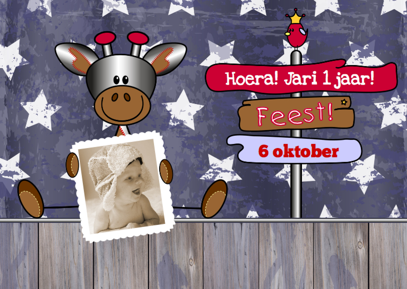 Uitnodiging giraffe en vogel Boy - Kinderfeestjes Kinderfeestjes - Uitnodiging giraffe en vogel Boy