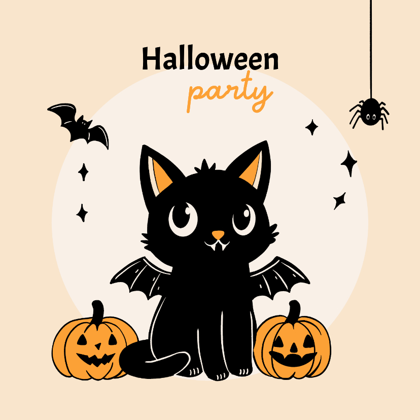 Kinderfeestjes - Uitnodiging Halloween feestje met lieve kat