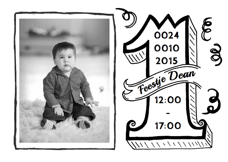 Uitnodiging handlettering 1 jaar - Kinderfeestjes Kinderfeestjes - Uitnodiging handlettering 1 jaar