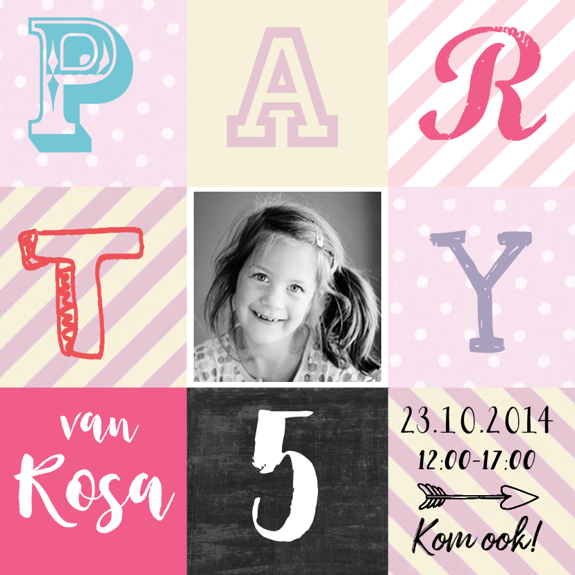 Uitnodiging hip Rosa - Kinderfeestjes Kinderfeestjes - Uitnodiging hip Rosa