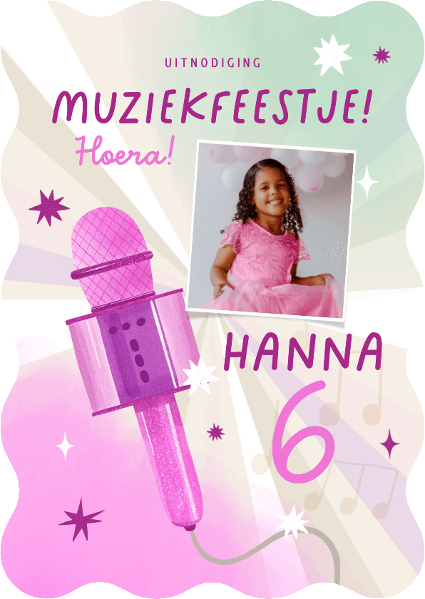 Uitnodiging kinder muziekfeestje roze glitter microfoon - Kinderfeestjes Kinderfeestjes - Uitnodiging kinder muziekfeestje roze glitter microfoon
