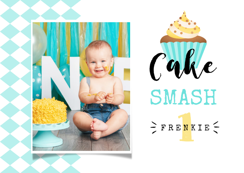 Kinderfeestjes - Uitnodiging kinderfeestje 1 jaar cake smash jongen cupcake