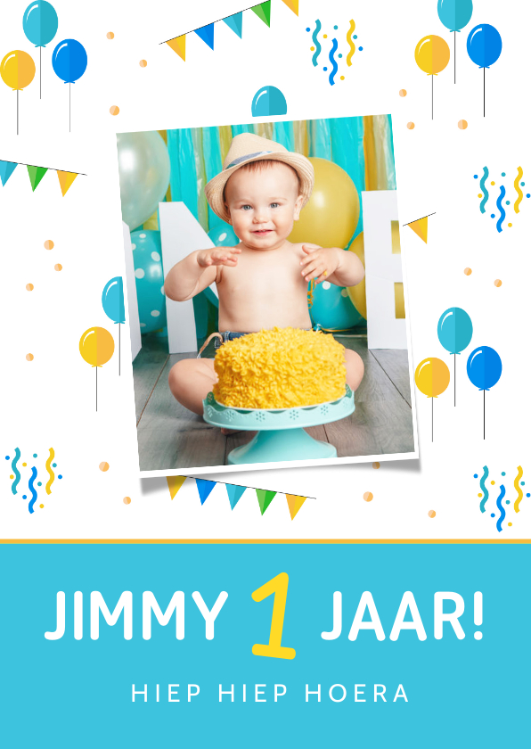 Kinderfeestjes - Uitnodiging kinderfeestje 1 jaar jongen feestelijk foto